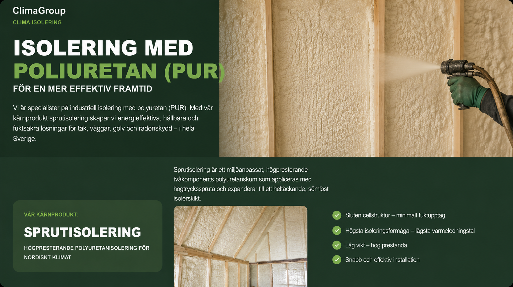 Clima Isolerings presentation av sprutisolering