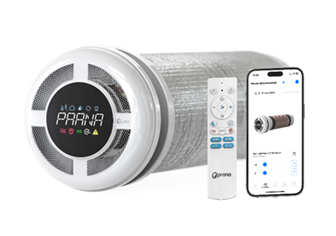 Prana ventilationsenhet med fjärrkontroll och mobilapp