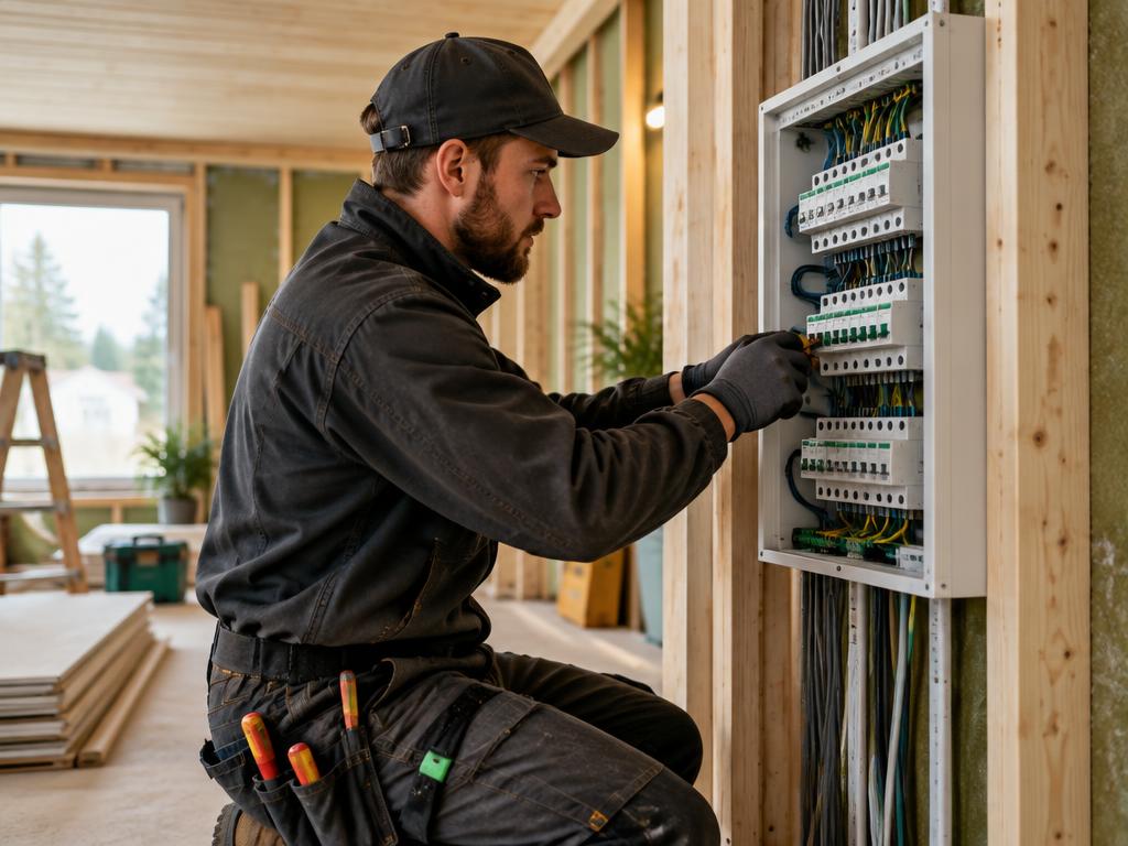 Elektriker utför installation i ett byggprojekt